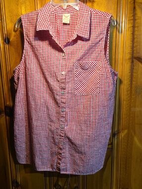 Faded Glory Red and White Gingham Button-Up Shirt